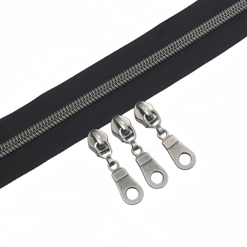 YaHoGa #5 Gunmetal Metallic Nylon Coil Zippers by The Yard Bulk Black Tape 10 Yards with 25pcs Pulls for DIY Sewing Tailor Craft Bag (Black) - Image 1